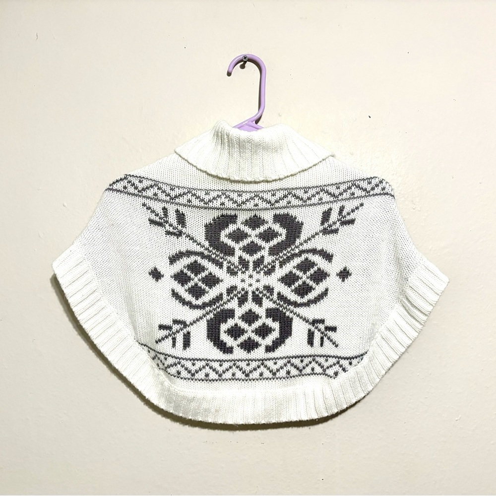 OshKosh B'gosh Fair Isle Knit Cape Poncho Pullover Gray‎ White Girls 3T